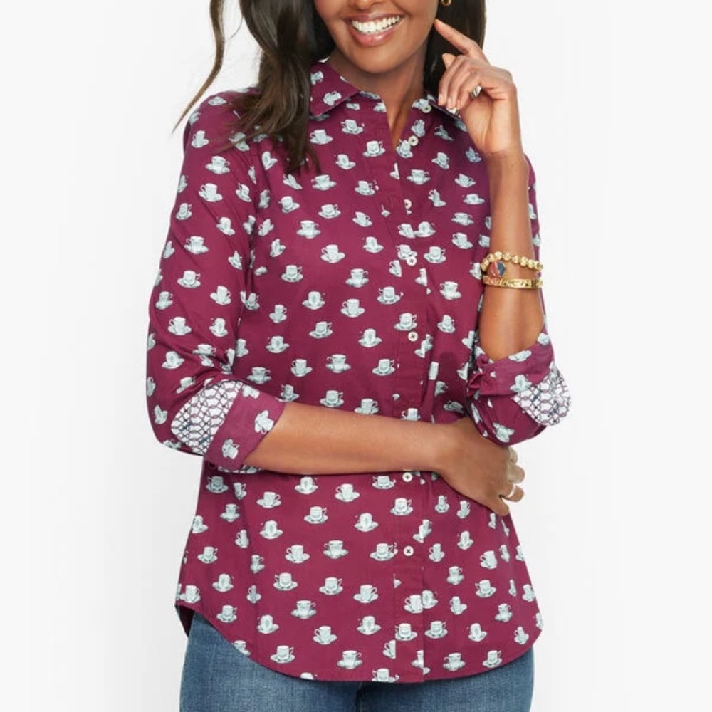 Talbots Burgundy Tea Time Button Front Shirt Tea … - image 2